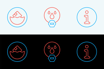 Set line Information, Carton cardboard box and Water drop forbidden icon. Vector