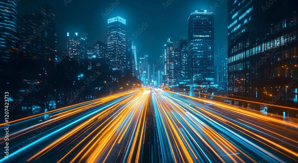 Poster representing the fast data transfer speeds in digital fiber optic network technology, which creates 
