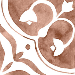 Watercolor Azulejos Tile in Mocha tones