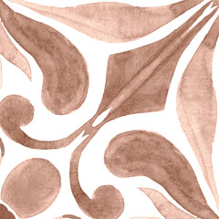 Watercolor Azulejos Tile in Mocha tones