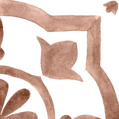 Watercolor Azulejos Tile in Mocha tones