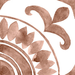 Watercolor Azulejos Tile in Mocha tones