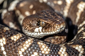Obraz premium Brown and white snake resting close-up