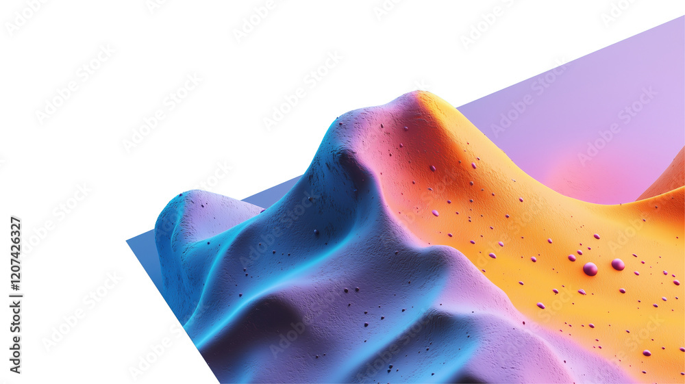 Poster vibrant 3d abstract landscape with colorful gradients and smooth textures, featuring blend of blue, 