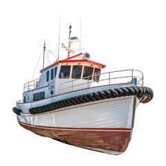 Fototapeta premium Detailed View of Tugboat with White Hull and Red Bottom on Display.