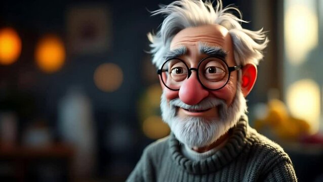 Charming 3D Render of a Friendly Elderly Gentleman with a Warm Smile and Glasses