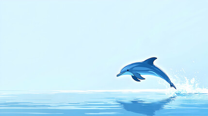 Playful Dolphin Leaping Above Calm Waters in Bright Blue Background