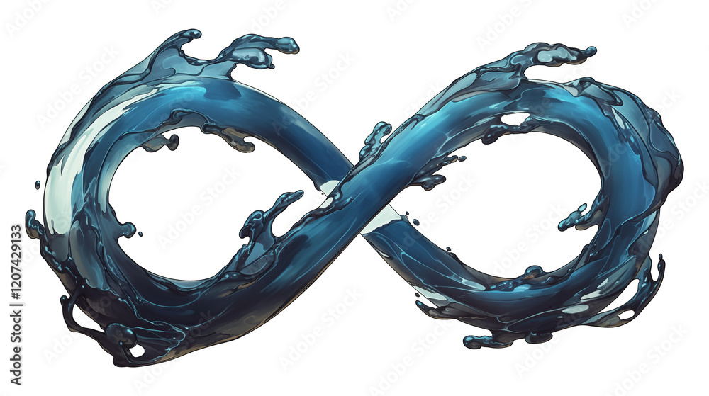 Aufkleber image features infinity symbol made of dynamic, flowing blue water, creating sense of movement and e