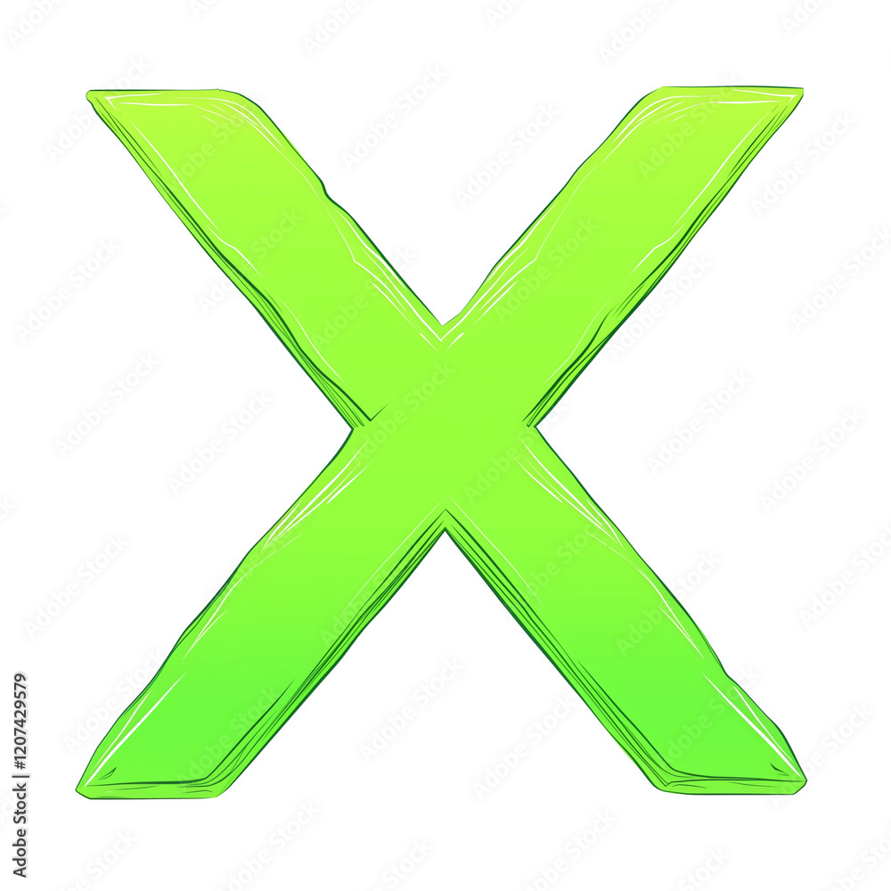 Aufkleber lime green X mark with gradient effect is isolated on transparency background, creating vibrant and striking visual. bold color and design make it stand out effectively