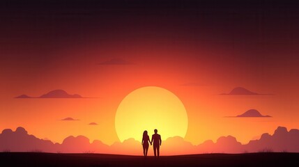 Couple standing together at sunset.
