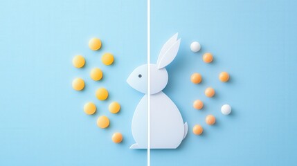 Creative Paper Craft of a Rabbit Surrounded by Colorful Circular Shapes on a Light Blue Background