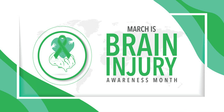 March Is Brain Injury Awareness Month. Brain and ribbon. Great for cards, banners, posters, social media and more.