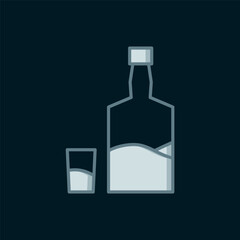 Line Tequila bottle and shot glass icon isolated on black background. Mexican alcohol drink. Flat filled outline style with shadow. Vector
