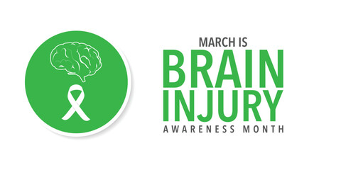 March Is Brain Injury Awareness Month. Brain and ribbon. Great for cards, banners, posters, social media and more.