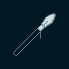 Line Medieval spear icon isolated on black background. Medieval weapon. Flat filled outline style with shadow. Vector