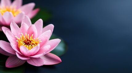Obraz premium Serene Pink Water Lilies Floating on Dark Water Spa Background Floral Beauty