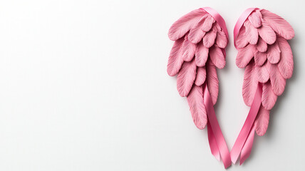 Breast Cancer Awareness Concept, pair of pink wings made from ribbons, symbolizing beauty and grace