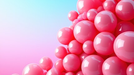 Fototapeta premium Abstract Pink Spheres Background Shiny Glossy Bubbles Cluster on Gradient