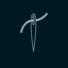 Line Needle for sewing with thread icon isolated on black background. Tailor symbol. Textile sew up craft sign. Embroidery tool. Flat filled outline style with shadow. Vector