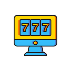 Color Online slot machine with lucky sevens jackpot icon isolated on white background. Online casino. Flat filled outline style with shadow. Vector
