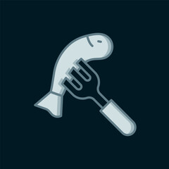 Line Served fish on a plate icon isolated on black background. Flat filled outline style with shadow. Vector