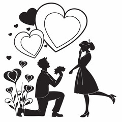 Valentine's Day vector silhouette black design white background