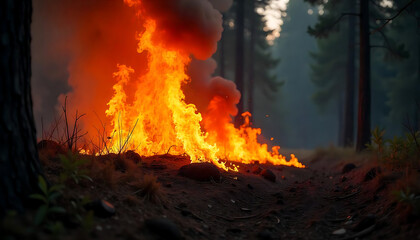 cityscape of the Los Angeles skyline fiery red & orange sky, depicting wildfire event in Los Angeles, wildfire poster, news, web headers Forest wildfire trees & city burning background generative ai