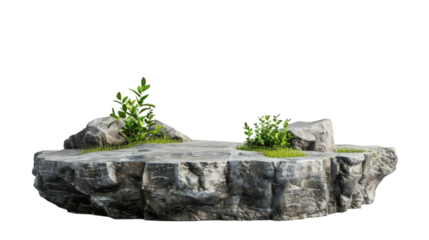 Flat rock podium for product display, isolated on white background