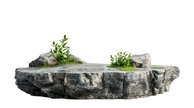 Flat rock podium for product display, isolated on white background