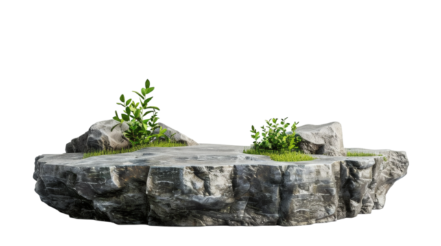 Flat rock podium for product display, isolated on white background