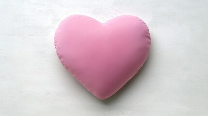 Fototapeta premium Pink Heart Shaped Pillow on White Textured Background Romantic Valentine s Day Decor