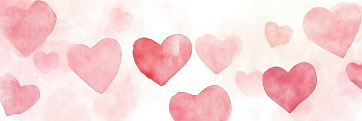 Watercolor Pink and Red Hearts in White Background for Valentine's Day Celebration.