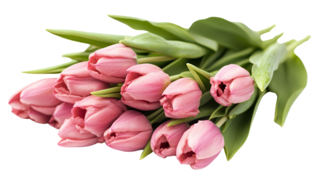 A beautiful bouquet of pink tulips arranged elegantly, symbolizing love and care. Perfect for spring themes or floral decorations.