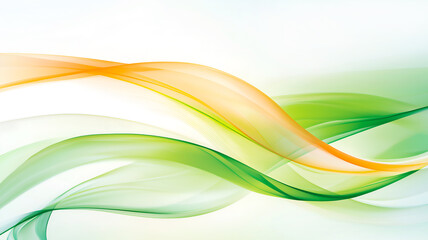 Fototapeta premium Abstract background with graceful green and orange waves on a white background.