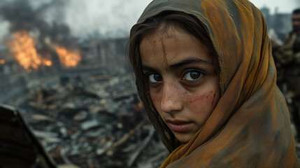 Kashmir girl looking into the Camera, Sad intense look