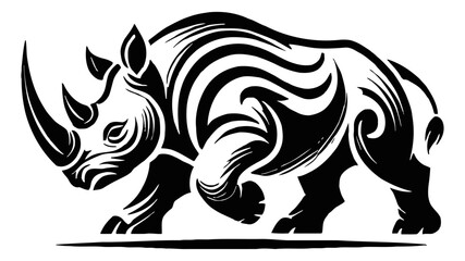 Obraz premium rhino tribal engraving black and white outline