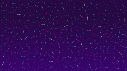 Colorful Dotted Patterns on Purple Grid Background with Abstract Design