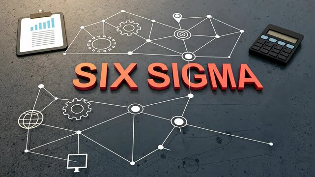 Six Sigma and DMAIC concept. Six Sigma concept with tools and network graphics displayed.