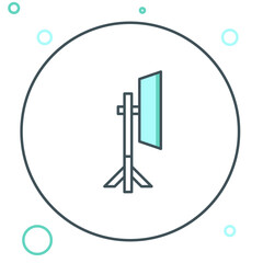 Line Studio light bulb in softbox icon isolated on white background. Shadow reflection design. Colorful outline concept. Vector