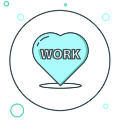 Line Heart with text work icon isolated on white background. Colorful outline concept. Vector