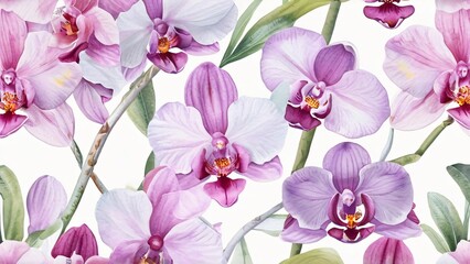 Stunning watercolor Pink Orchids for National Orchid Day or International Orchid Day: Elegant and Vibrant Flowers in a Natural Setting