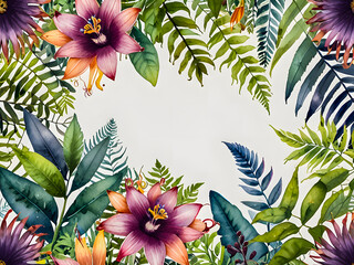 Fototapeta premium A botanical illustration of exotic blooms and foliage, creating a beautiful and harmonious composition.