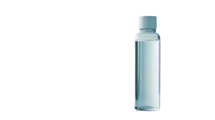 A clear, transparent water bottle with a lid, isolated on a white background, perfect for showcasing hydration and sustainability themes.