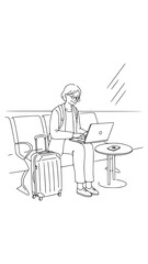 Global Commuter Balancing Work and Travel in Line Art Style