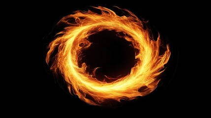 Fiery ring swirling, dark background, energy, design