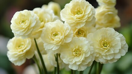 Obraz premium A bunch of pale yellow buttercups, up close.