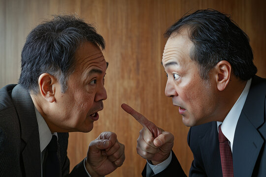 Two Asian businessman discussing hefty
