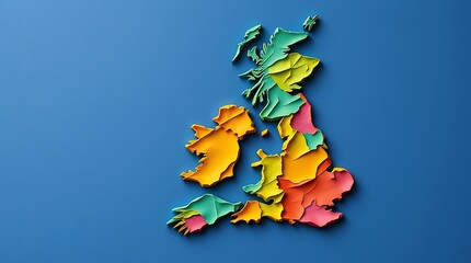 Colorful 3D map of the British Isles.
