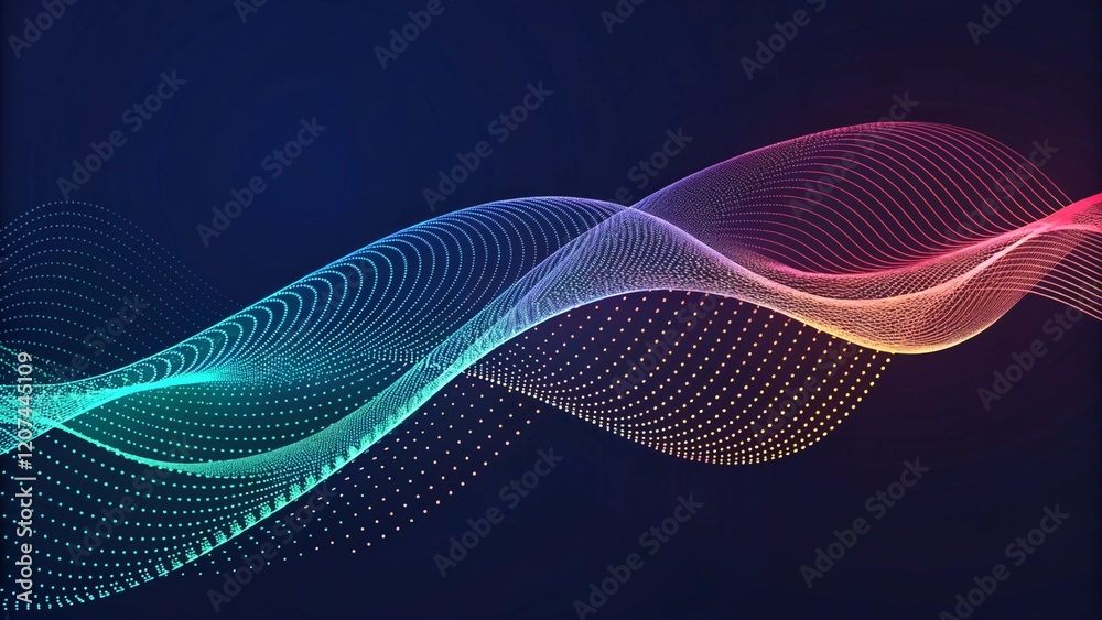 Aufkleber Dotted wave background. Halftone abstract vector gradient. Particle flow fade. Textured fluid effect. Dynamic design with points. Abstract dots wallpaper with fading particles and motion pattern