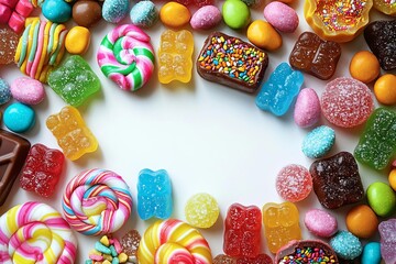 seamless of  Assorted gummy candies. Top view. Jelly  sweets. , isolated on white background,  , copy space for text,